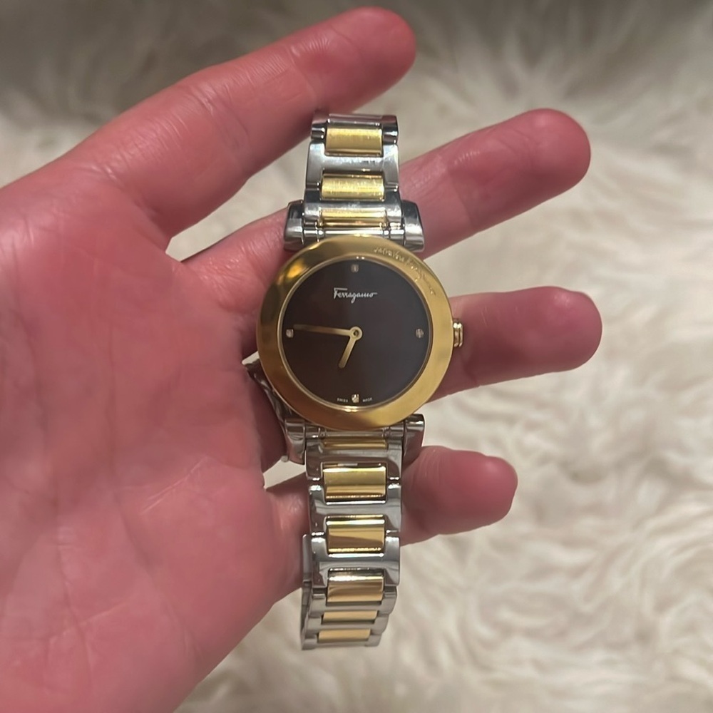 Salvatore Ferragamo Two-Tone Gold and Silver Women's Bracelet Watch - Gold Dial - Picture 8 of 15